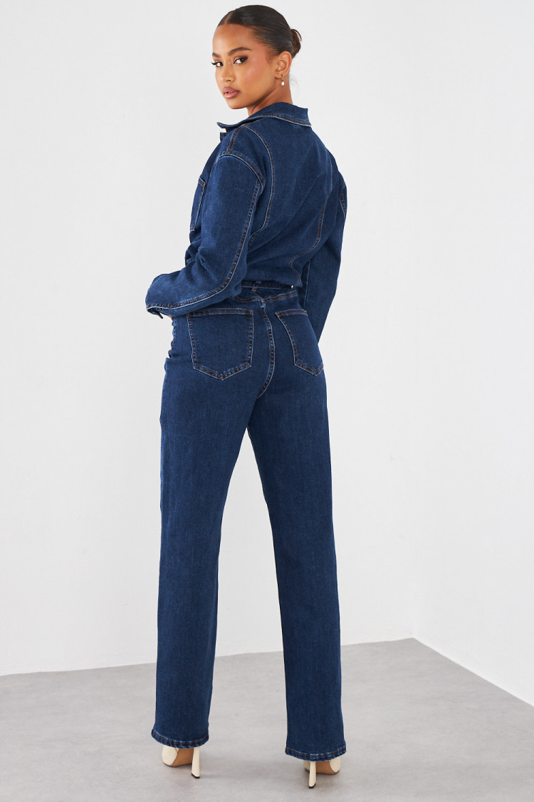 Combinaison pantalon en jean bleu foncé