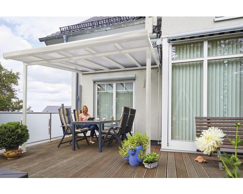 Gutta terrasoverkappingsset, dubbelwandige polycarbonaatplaten, transparant, 306 x 306 cm, wit