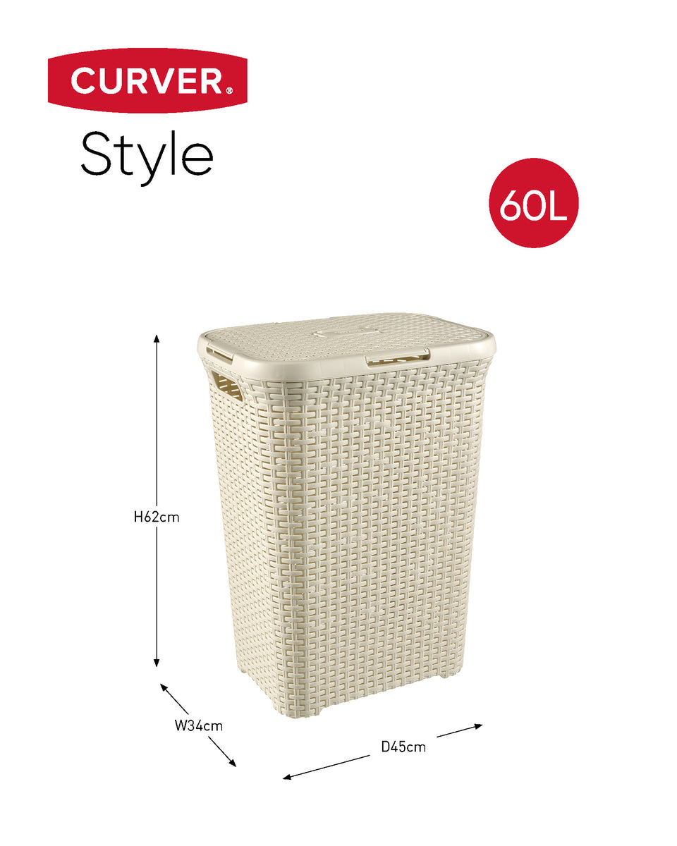 Curver Style Wasmand met Deksel 60L + Wasmand 45L - Wit