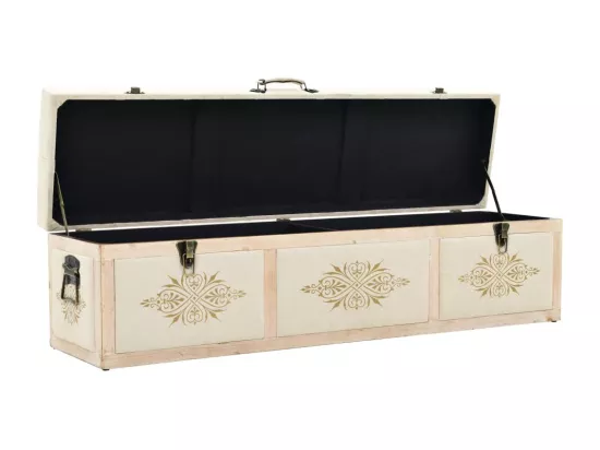 Banc de rangement 110 cm Crème Bois de sapin massif et tissu