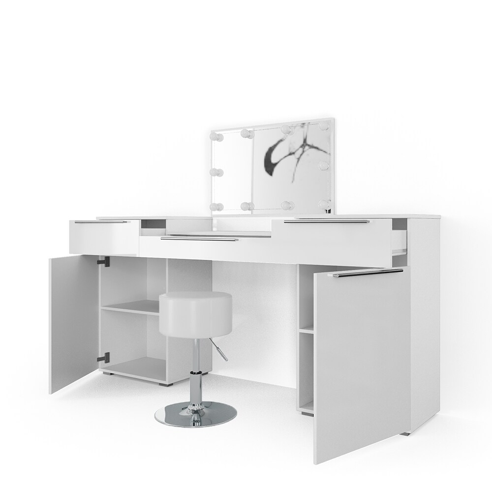 Vicco Schminktisch Lilli Frisiertisch Kommode Frisierkommode Spiegel Weiß inklusive Hocker und LED-Lichterkette