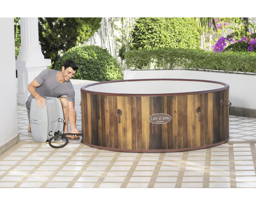 Bestway® LAY-Z-SPA® Helsinki AirJet™ opblaasbare hottub met 180 luchtjets, multifunctionele pomp, geïntegreerde verwarmingsfunctie en afsluitbare thermische afdekking, bruin
