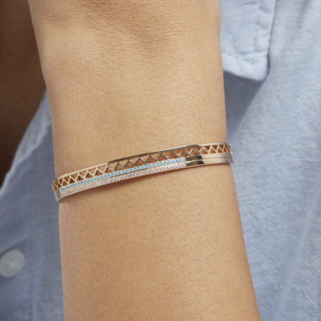 Bracelet Jonc Zoila Plaqué Or Pierre De Synthese Et Oxyde