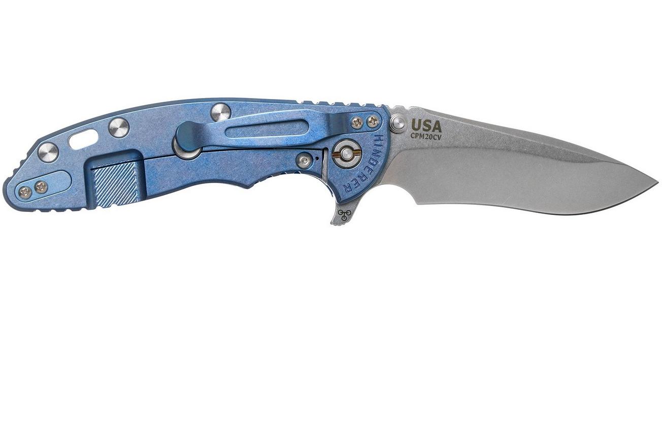 Rick Hinderer XM18 3.5” Recurve, CPM 20CV, Stonewash, Blue Black G10, zakmes