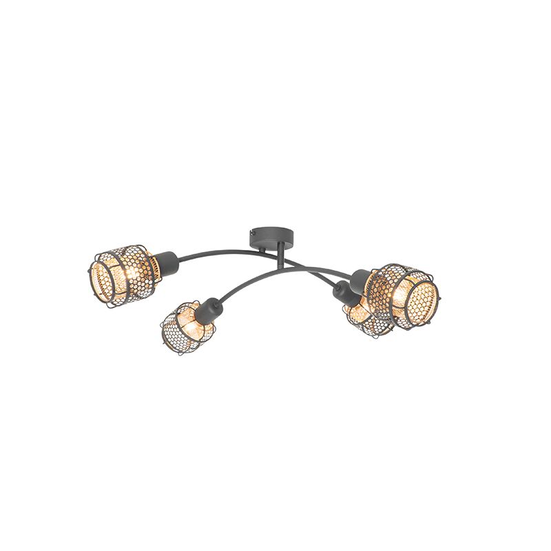 Design plafondlamp zwart met goud 4-lichts - Noud