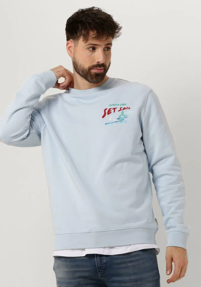 SCOTCH & SODA lichtblauwe scotch & soda trui front back sailor artwork sweatshirt