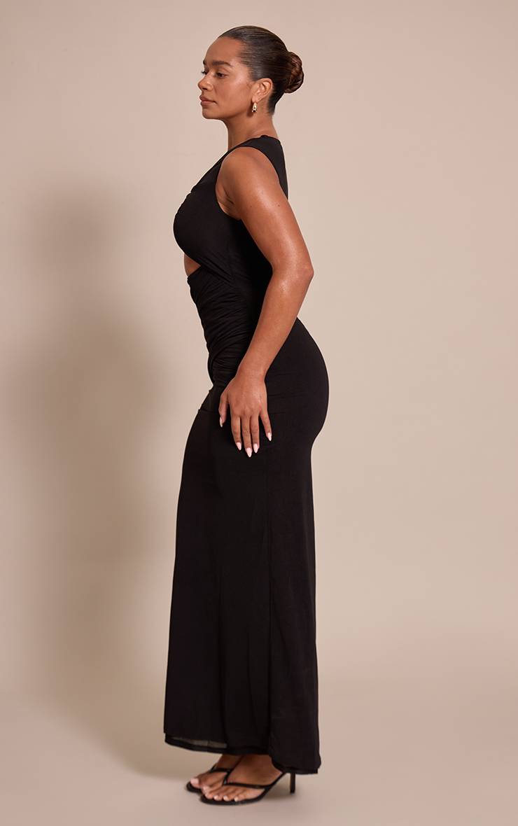 Noir Robe Longue Moulante En Mousseline Avec Découpes Et Fronces