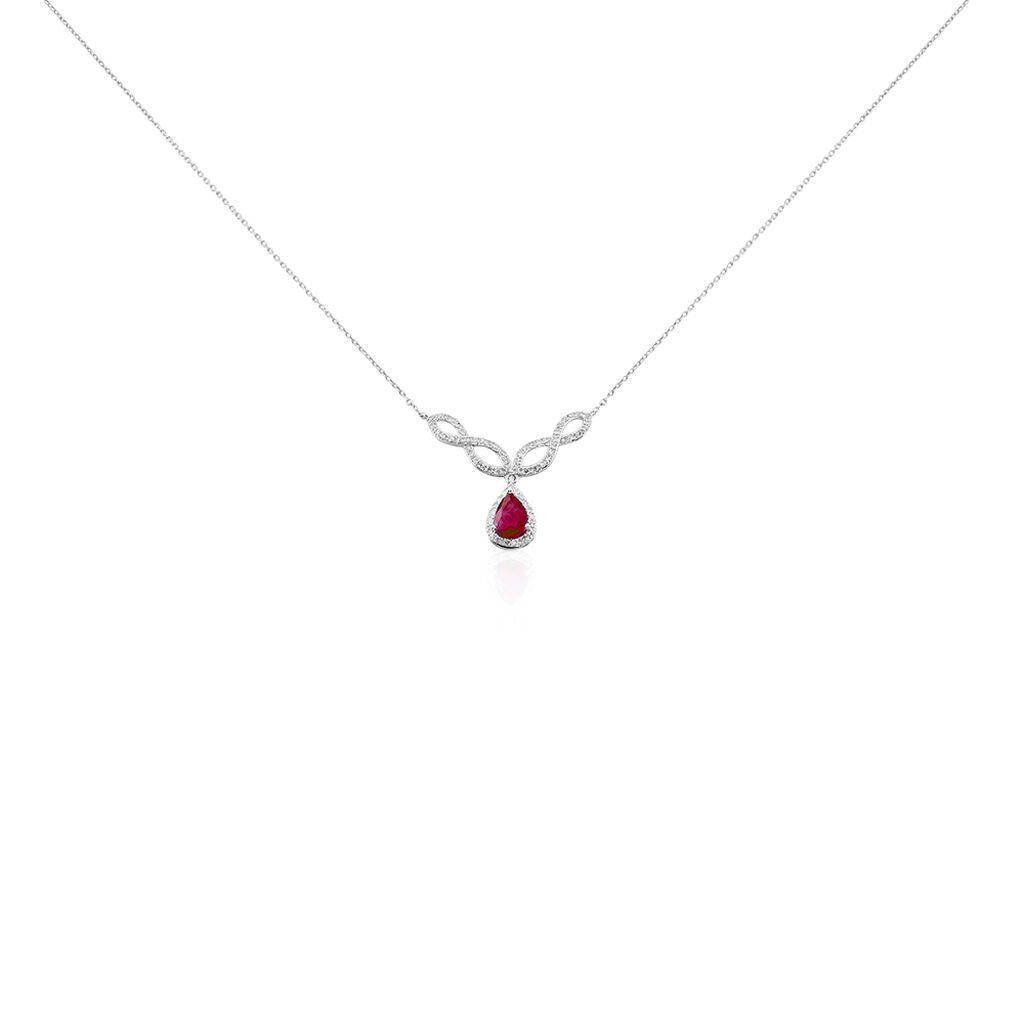 Collier Sissi Or Blanc Diamant Et Rubis