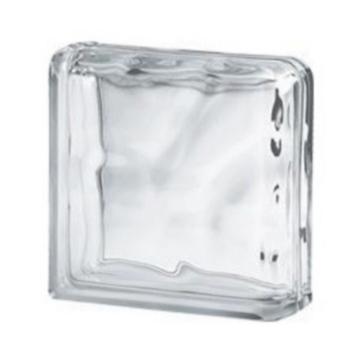 Pavé de verre terminale courbée Nuage incolore 19 x 19 cm, ép.80 mm