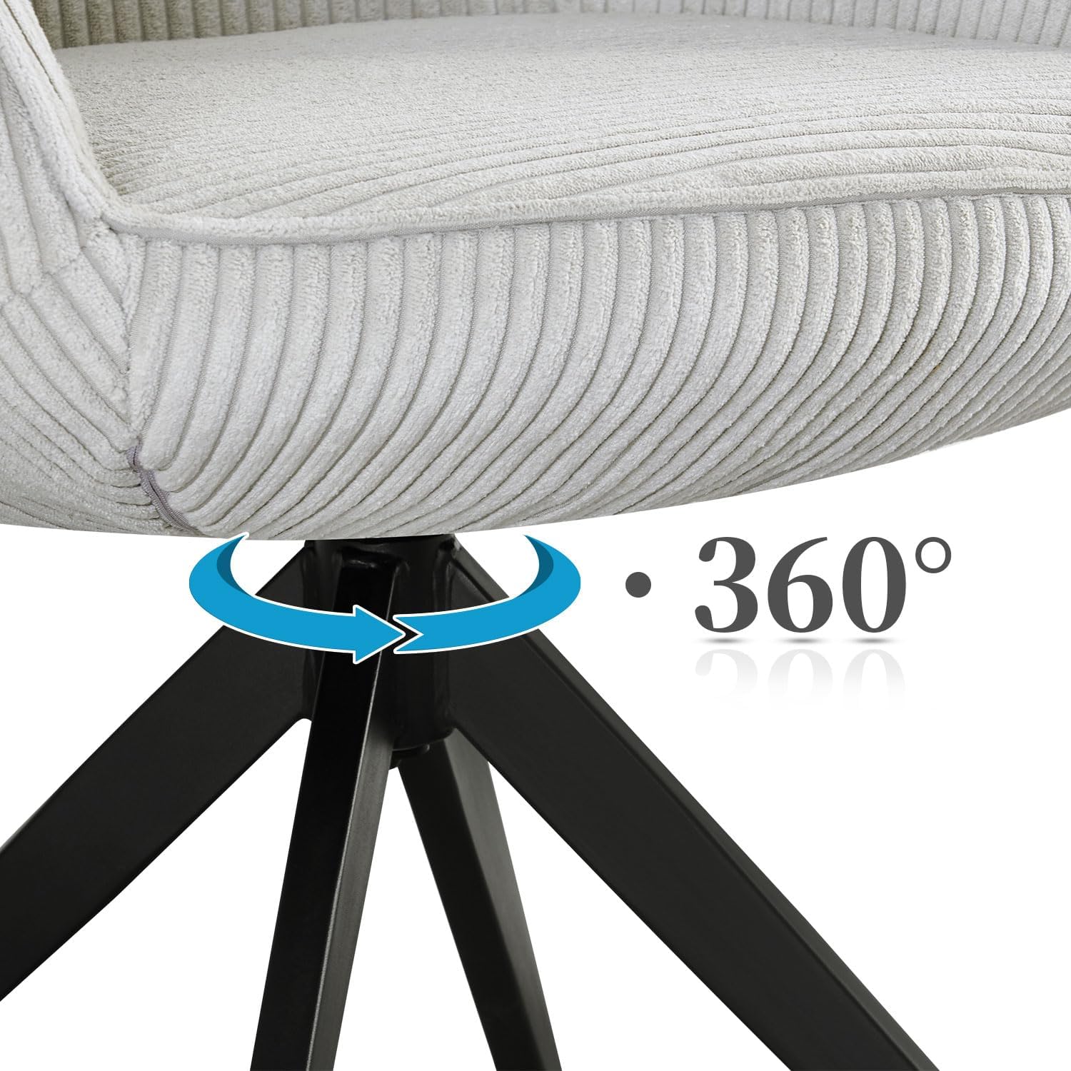 B&D home® Esszimmerstuhl ARVIT drehbar – mit Armlehnen, 360° Drehfunktion, Moderner Cordstoff in hell Grau, Metallgestell schwarz, komfortabel gepolstert