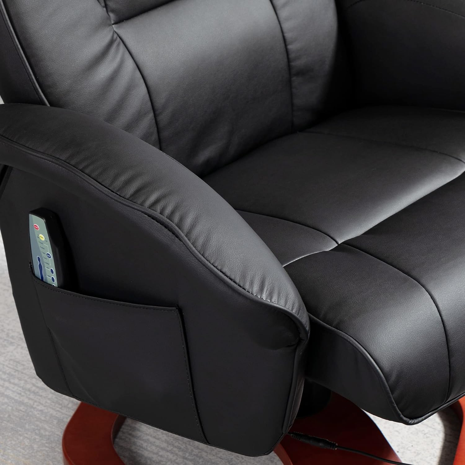 HOMCOM Sill&oacute;n de masaje con reposapi&eacute;s, funci&oacute;n de descanso, funci&oacute;n de descanso, sill&oacute;n reclinable con funci&oacute;n de masaje, giratorio 360&deg;, piel sint&eacute;tica, acero negro+marr&oacute;n, 73 x 83 x 106 c