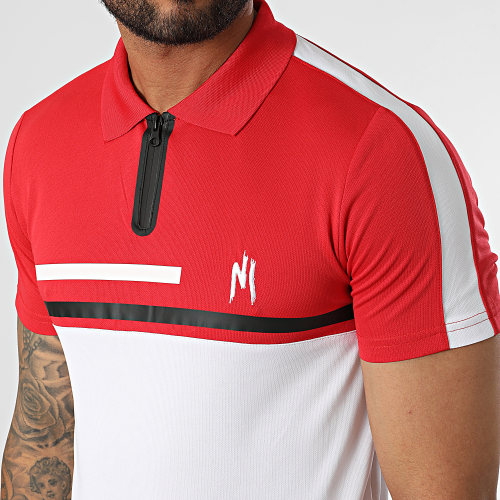 Polo Manches Courtes A Bandes 022 Blanc Rouge