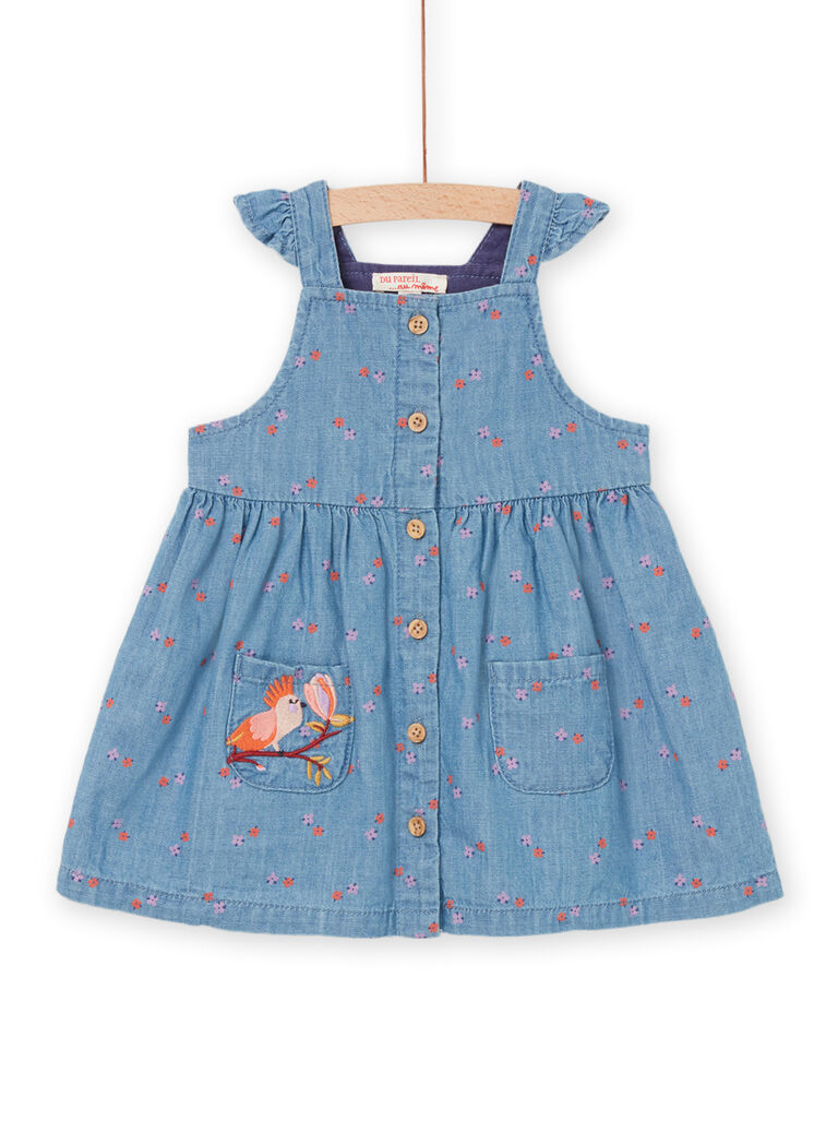 Robe en denim à imprimé fleuri