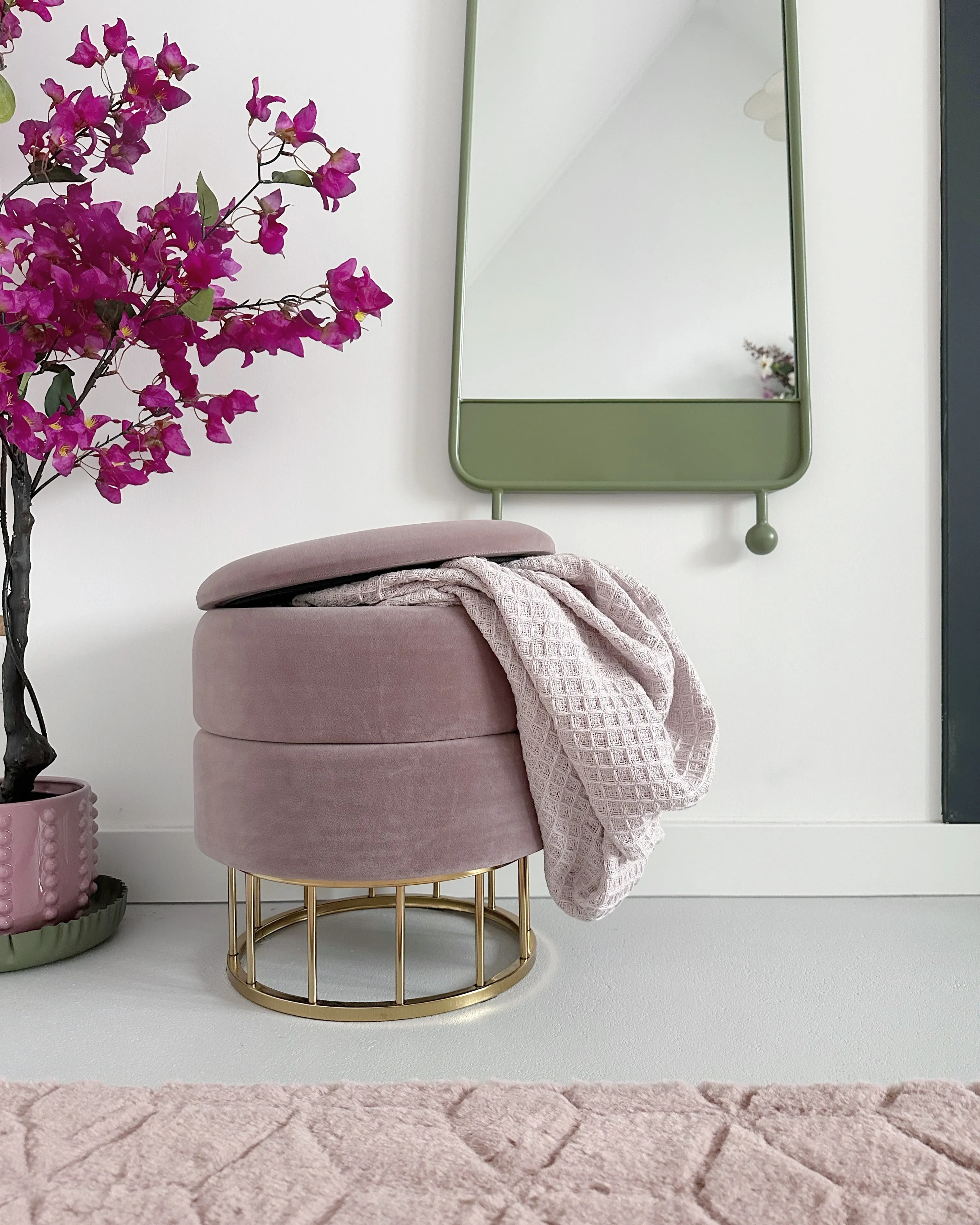 Poef met opbergruimte ELGIN Fluweel Roze