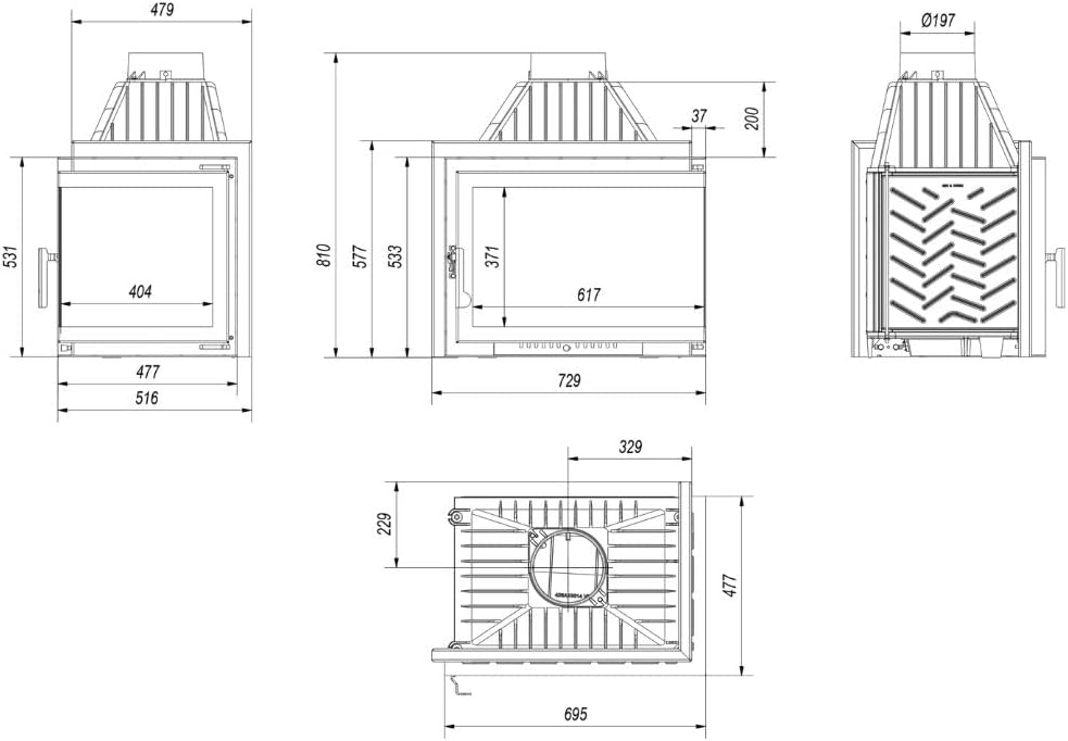 KRATKI Kaminofen aus Gusseisen SIMPLE rechts 15 kW Ø 200