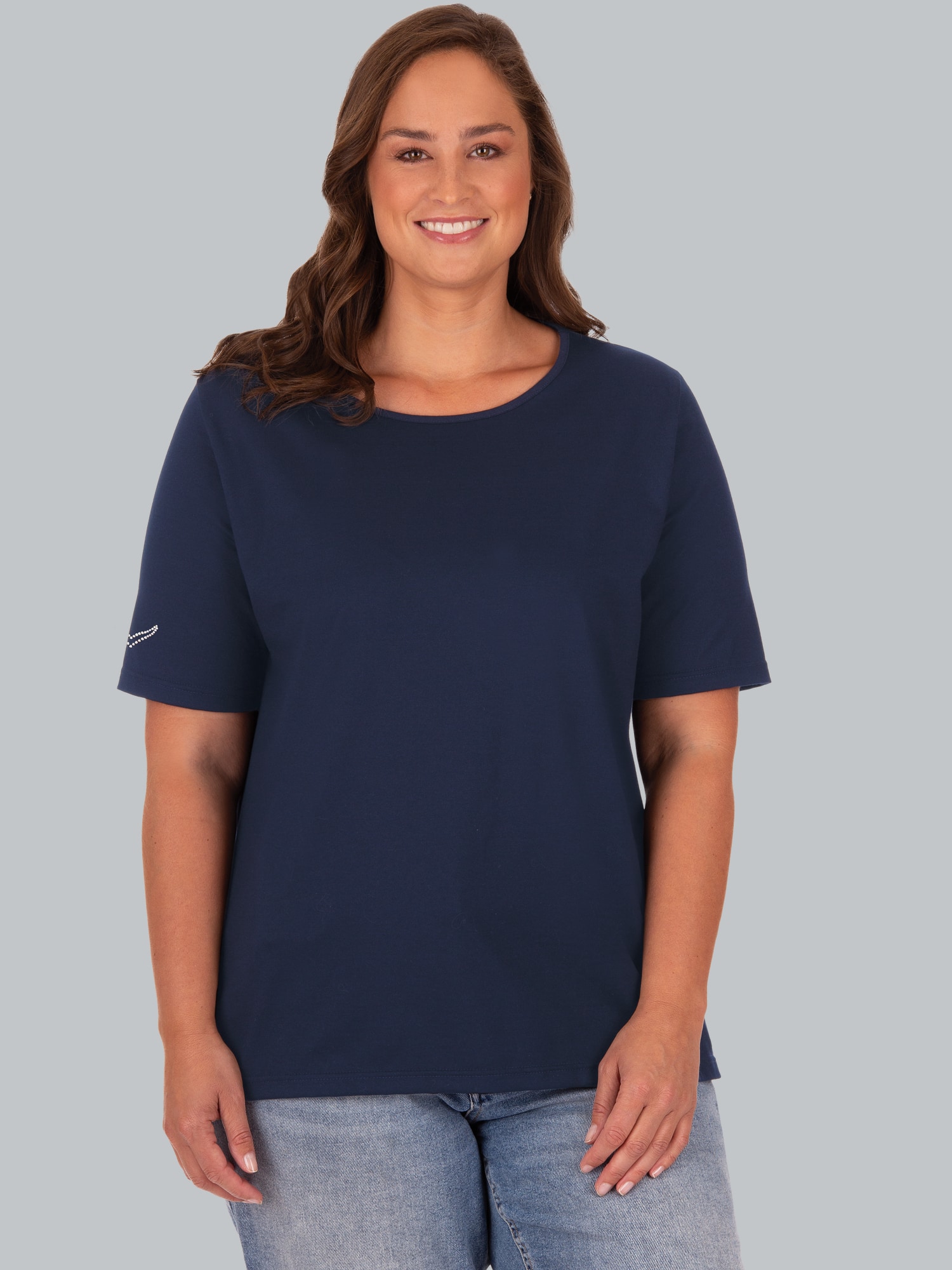 T-Shirt DELUXE Baumwolle mit Kristallsteinen Navy