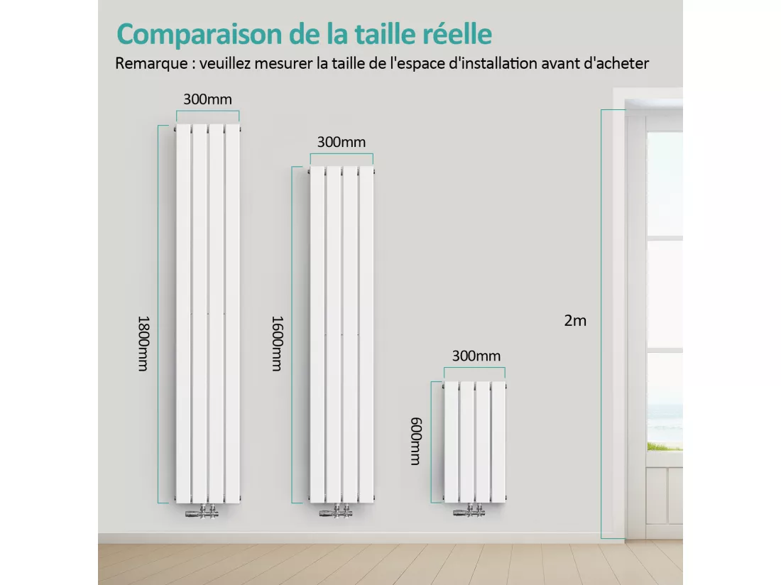 EMKE Radiateur à Eau Chaude, Radiateur plat seule couche connexion centrale, Blanc 60x30cm