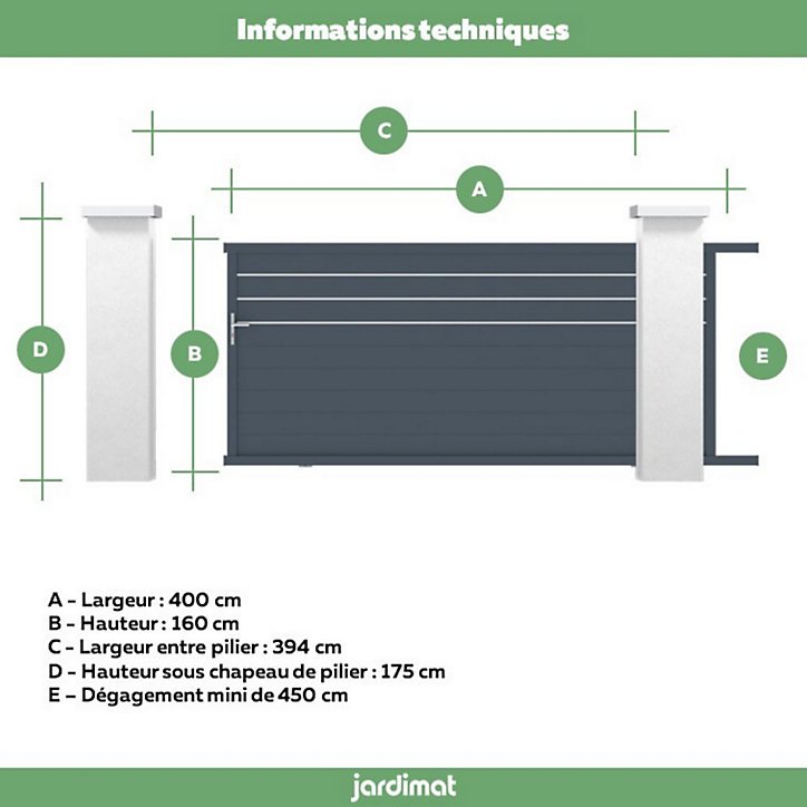 Portail Jardimat coulissant aluminium Alpes Trio gris anthracite - 400 x h.160 cm