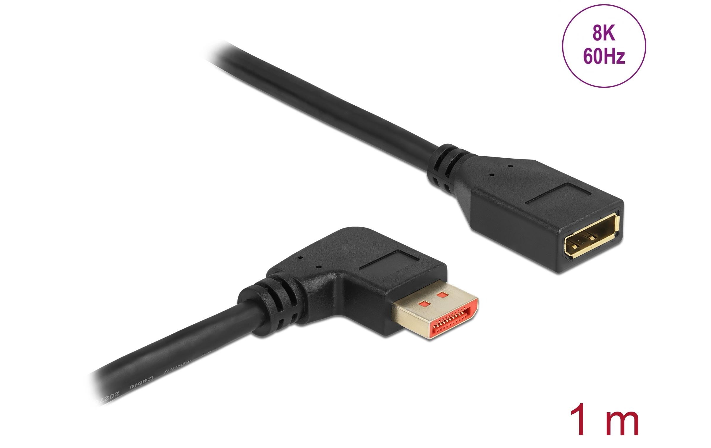 Verlängerungskabel Rechts gewinkelt DisplayPort, 1 mDisplayPort Verlängerungskabel Stecker 90° rechts gewinkelt zu Buchse 8K 60 Hz 1 m