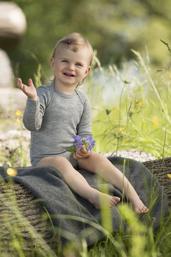 Engel Natur Baby-body, long sleeved, GOTS - light grey mélange - 62/68 Grã¥ meleret