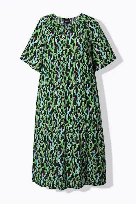 Midikleid, A-Linie, Tunika-Ausschnitt, Halbarm, schwarz