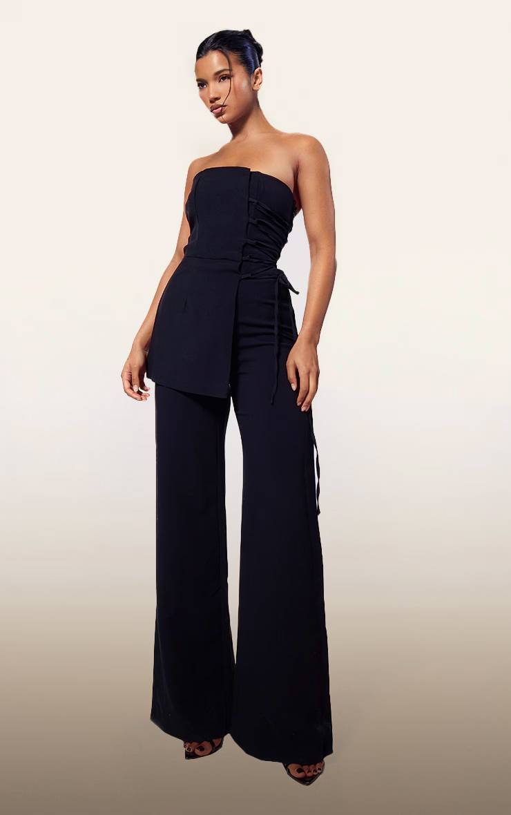 Noir Combinaison-pantalon Ajustée À Laçage Et Panneau Superposé Plt Label