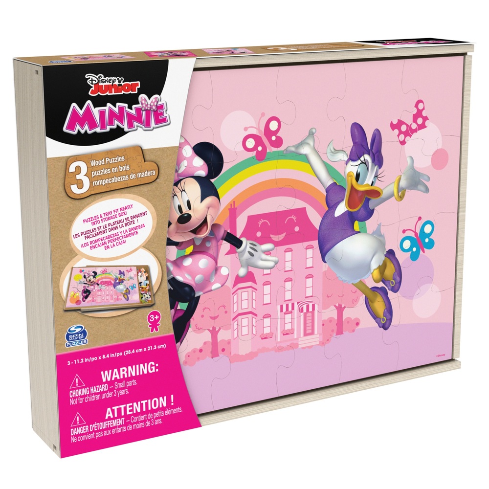 Minnie Maus Holzpuzzles, 3er-Pack in Holzaufbewahrungsschale, Sortiment
