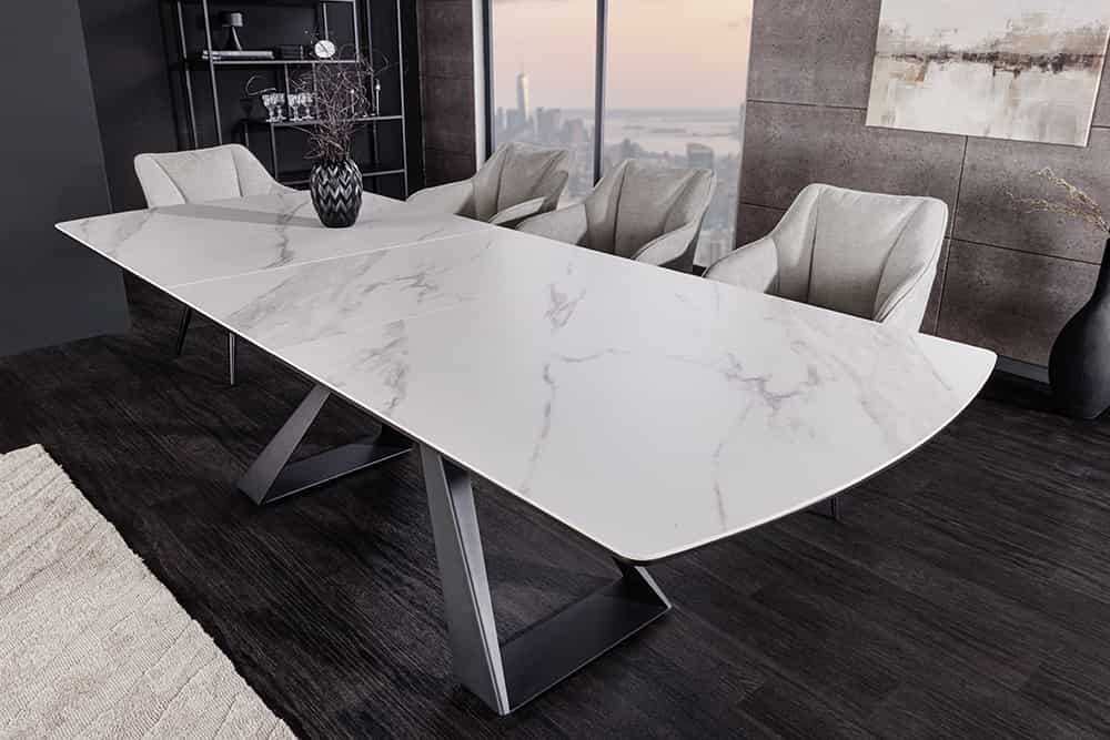 Ausziehbarer Esstisch CONCORD 180-230cm weiß Keramik schwarz Metall