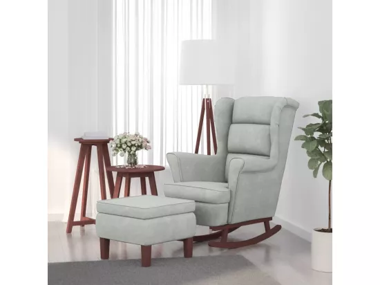 Chaise à bascule avec pieds en bois et tabouret Gris clair