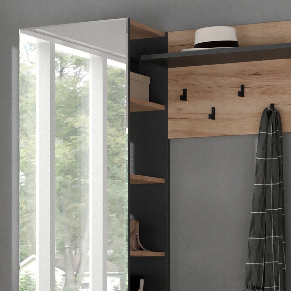 Vicco Flurgarderobe Dielengarderobe Garderobe Adeline Eiche Anthrazit Modern Sitzbank 120x190 cm Schlafzimmer Garderobenspiegel Kleiderhaken Garderobenablage Fach Regal