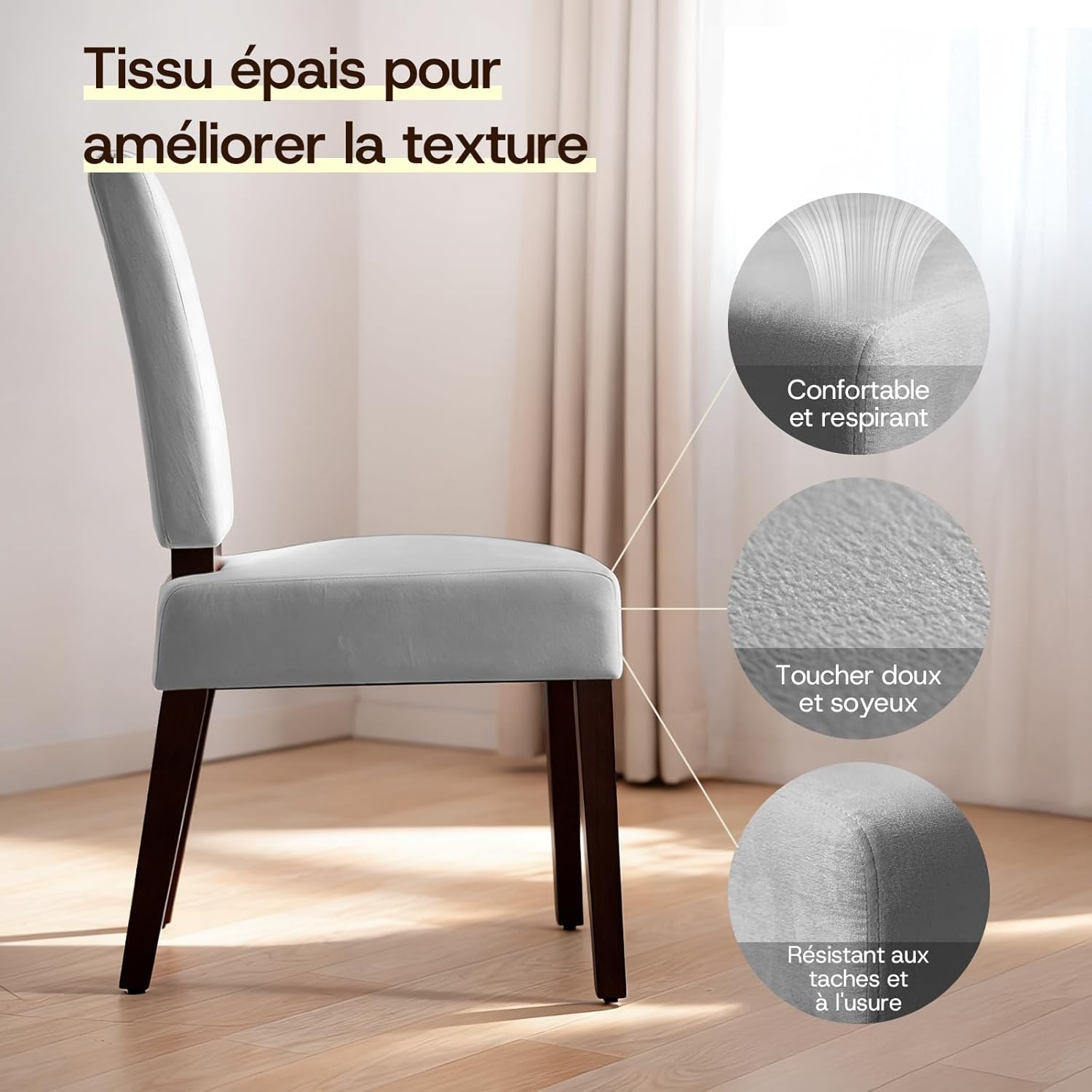 Holz esszimmerstühle 4er Set, küchenstühle 4er Set, Dining Chairs mit wolkig-weicher Sitzpolsterung und verstärkter Struktur, für Küche/Wohnzimmer/Essbereich, einfach zu montieren, Grau