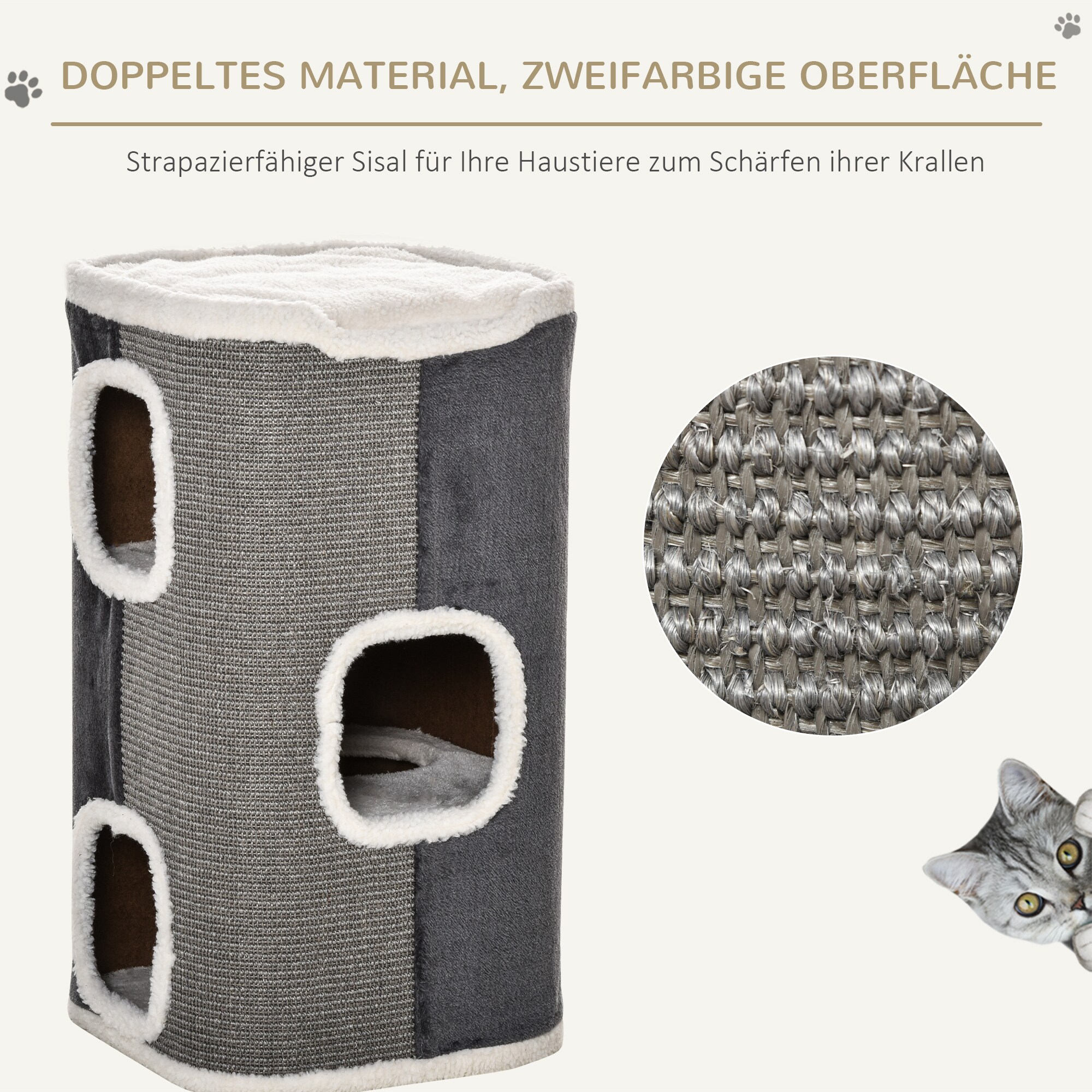 PawHut Kratzbaum mit 3 Etagen bunt 40L x 40B x 74H cm
