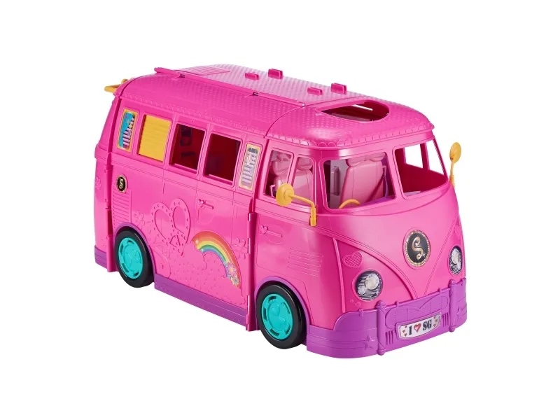 ZURU Sparkle Girlz Retro Campervan, Pige, Lyserød, Ikke til børn under 36 måneder, Små dele. Kvælningsfare, Vinduesboks, 1 stk, 1x Fully Opening Campervan with Rotating Wheels, 1x Shower, 2x shelves, 1x toilet, 2x Lotion...