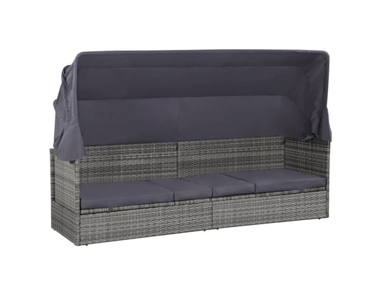 VIDAXL - Lit de jardin avec auvent gris 205x62 cm résine tressée