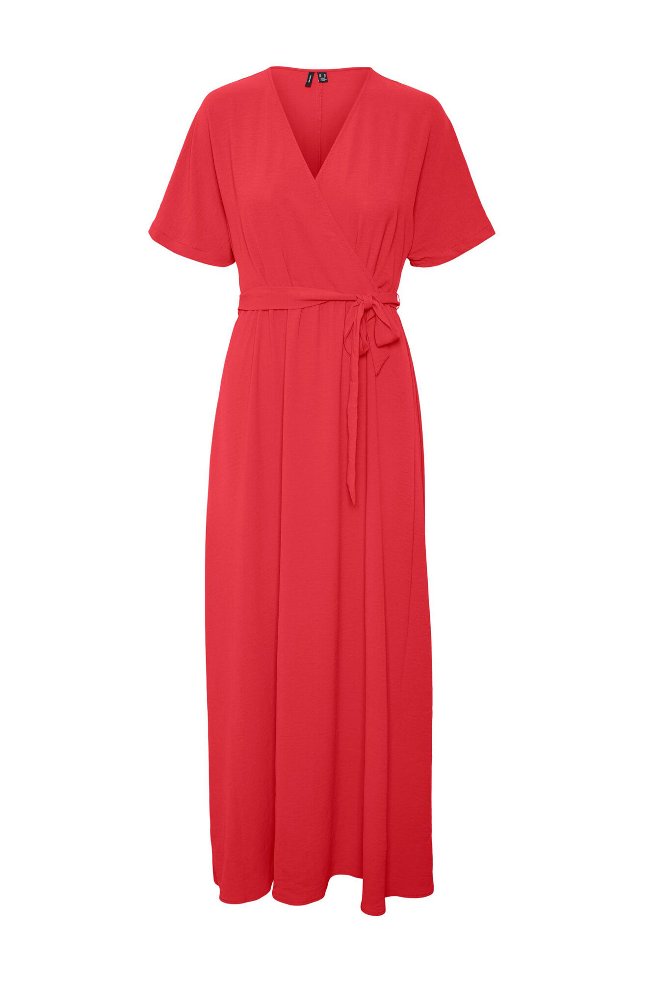 Vestido longo até o tornozelo com decote cruzado - Vermelho