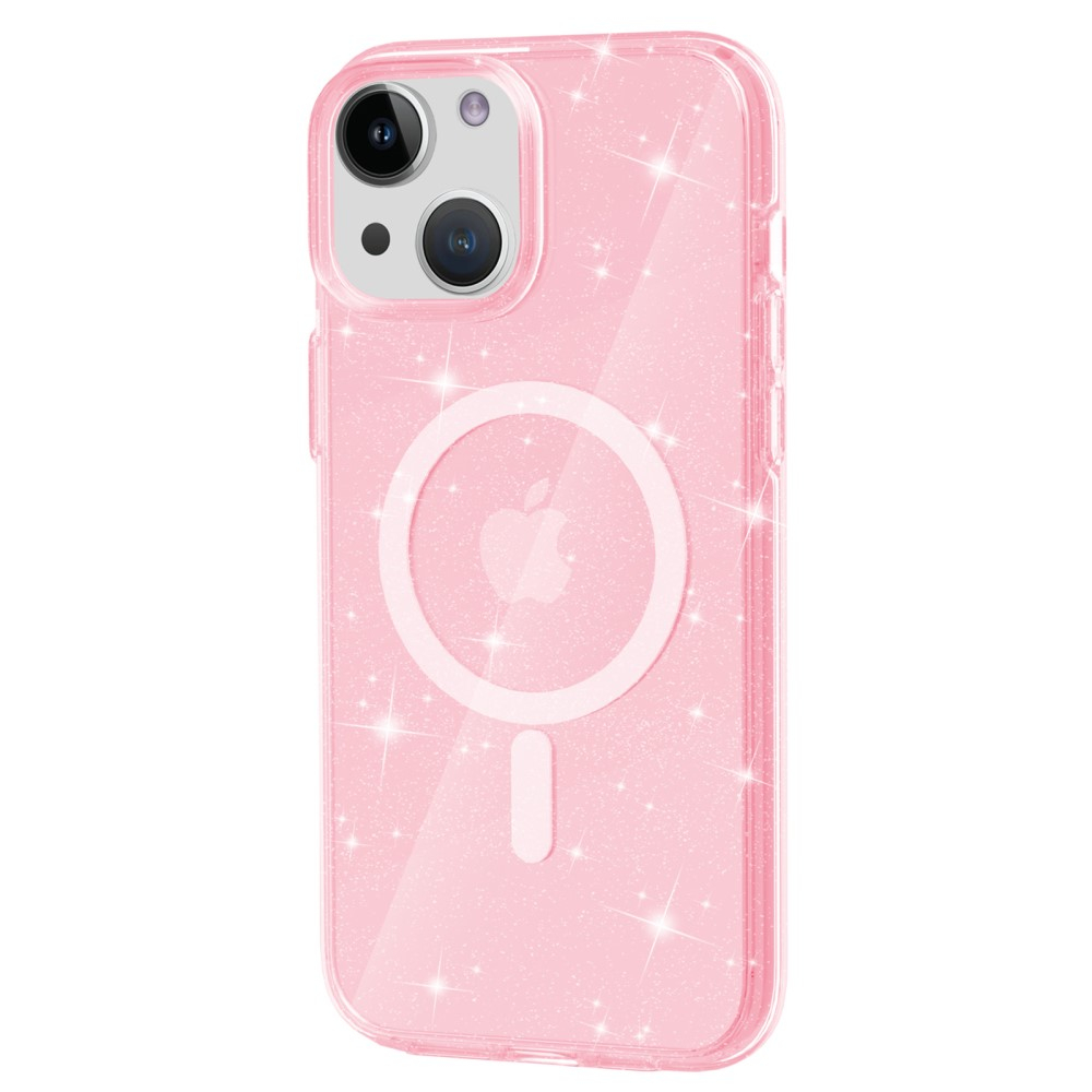 iPhone 15 MagSafe Hybrid Hardcase Hülle mit TPU Bumper Glitzer Design - Rosa / Transparent