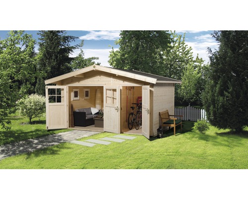 Weka tuinhuis met vloer en berging, 460 x 320 cm, natuurlijke afwerking