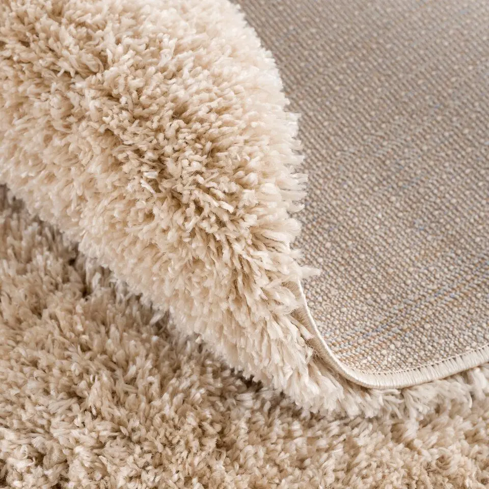 Porto Rond Soft Fluffy Vloerkleed Hoogpolig Effen Beige - 120 CM ROND
