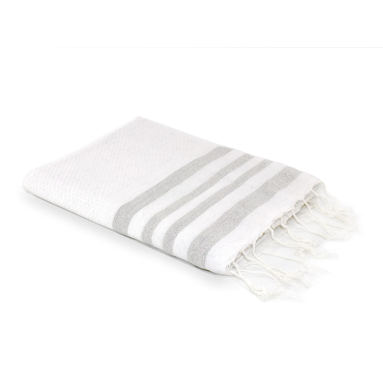 Febronie Fouta Nid d'Abeille Lurex Hamptons blanc/argenté - 100x200 cm