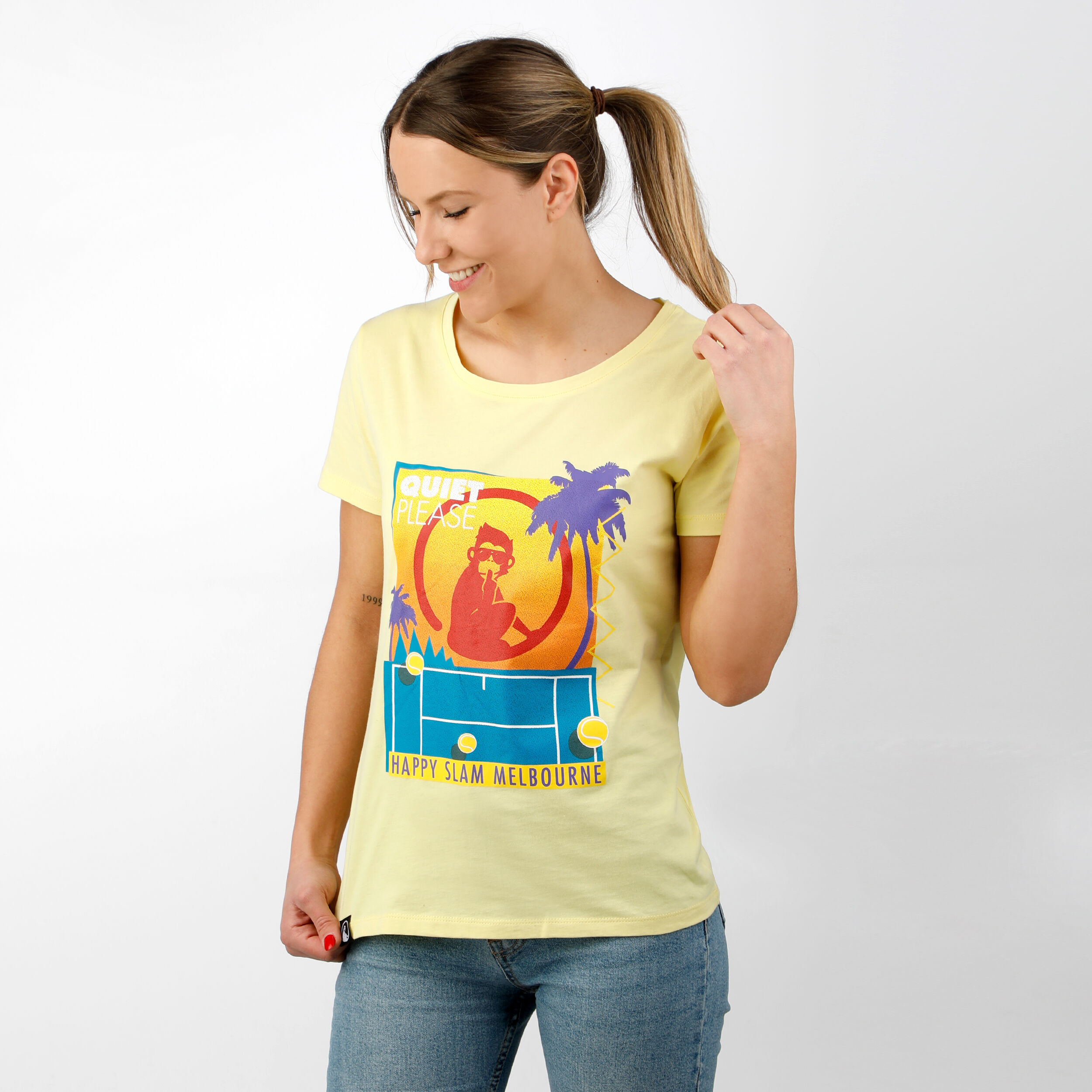 Quiet Please Happy Slam T-shirt Femmes - Jaune , Multicouleur