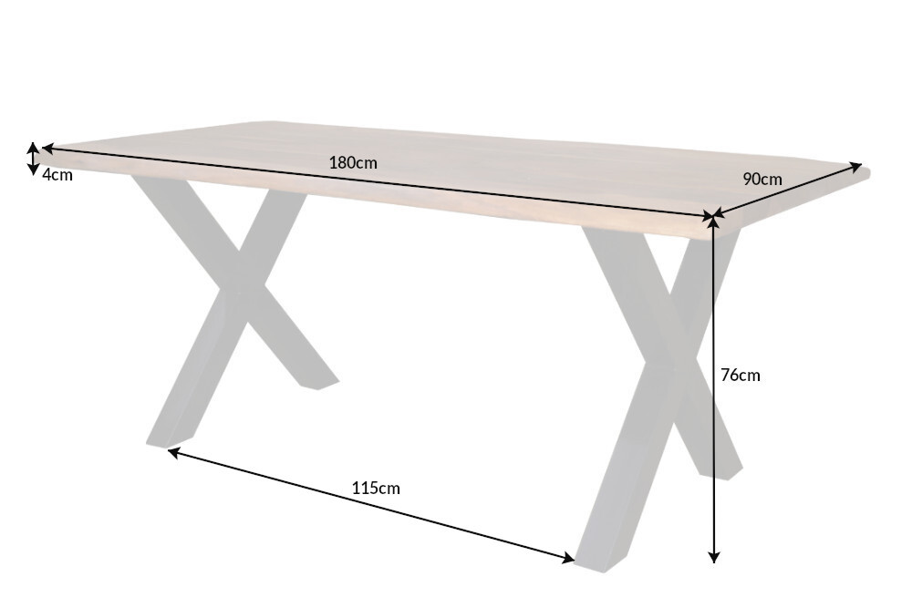 Massivholz Baumkanten Esstisch AMAZONAS 180cm braun Sheesham schwarze Metallbeine