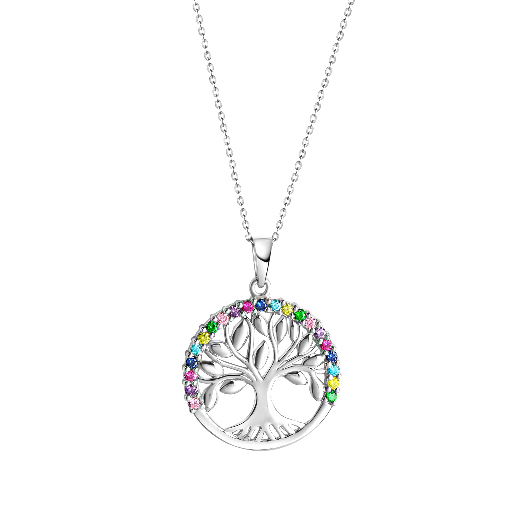 Zeeme Silber Halskette Silber 925 rhodiniert mit Lebensbaum-Motiv und Zirkonia-Steinen