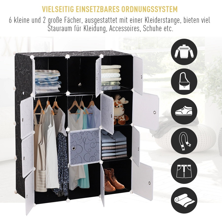 HOMCOM Kleiderschrank mit Stecksystem schwarz, weiß