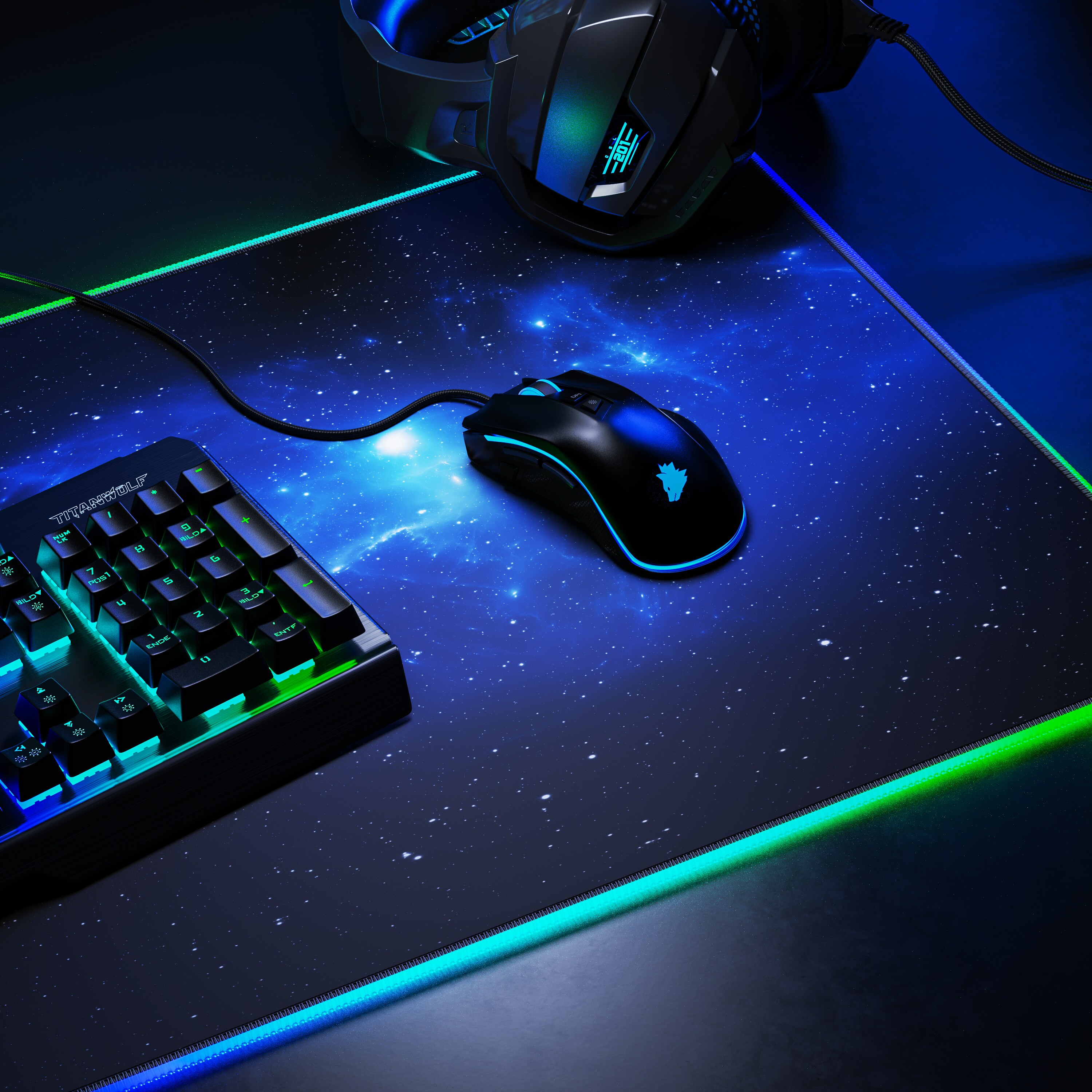 Titanwolf RGB Gaming Mauspad, Mousepad 900 x 400 mm, verbessert Präzision & Geschwindigkeit, Stars Design