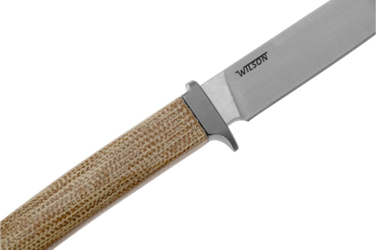 LionSteel Ago AG1-CVN Natural Canvas Micarta, Titanium Guard, vaststaand mes