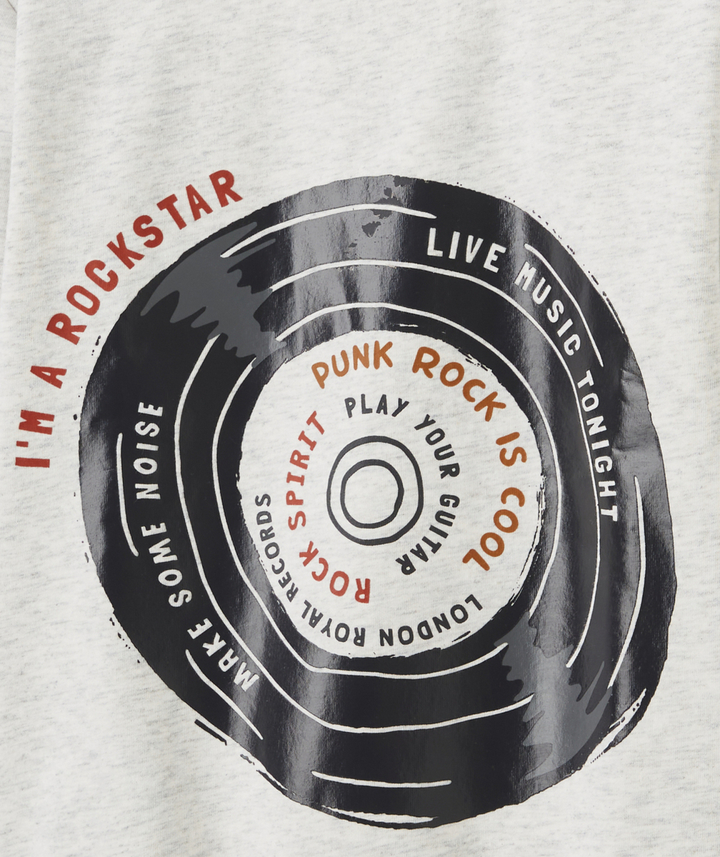 SWEAT GARÇON EN FIBRES RECYCLÉES GRIS CHINÉ AVEC MOTIF THÈME ROCK