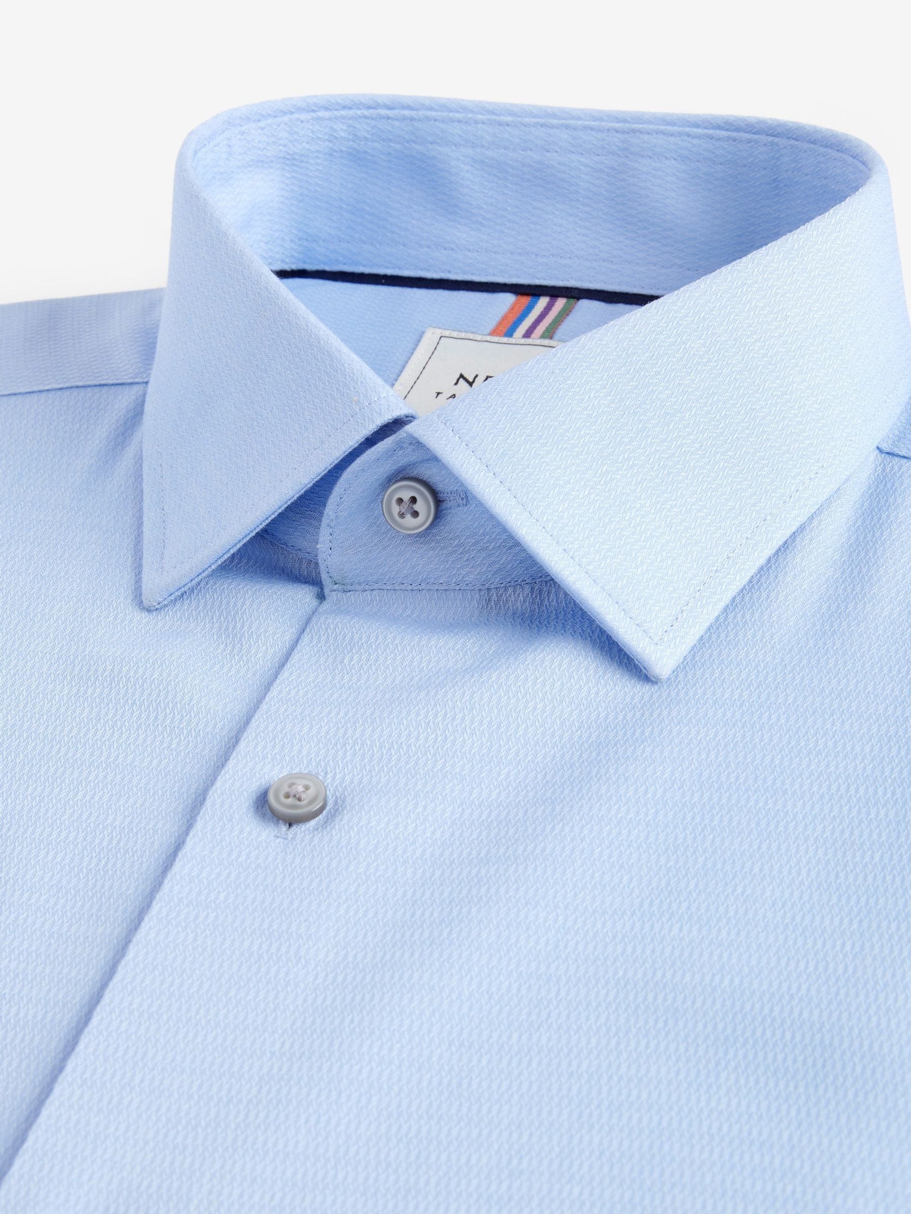 Blauw - Normale Pasvorm - Onderhoudsvriendelijk, getextureerd, slim fit overhemd met enkele manchet