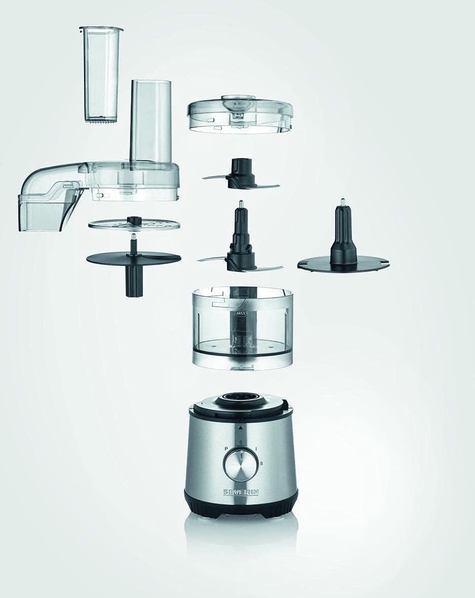 SEVERIN Robot de cuisine avec balance intégrée, robot ptissier pour 3 kg de pte ou 5,5 L, robot ménager robuste avec crochet à pétrir, batteur plat et fouet, 1 000 W, noir, KM 3898