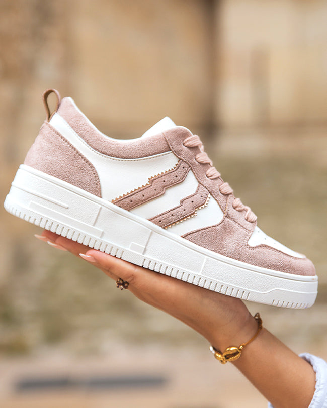 Basket femme blanche et rose à lacets - CL65 PINK