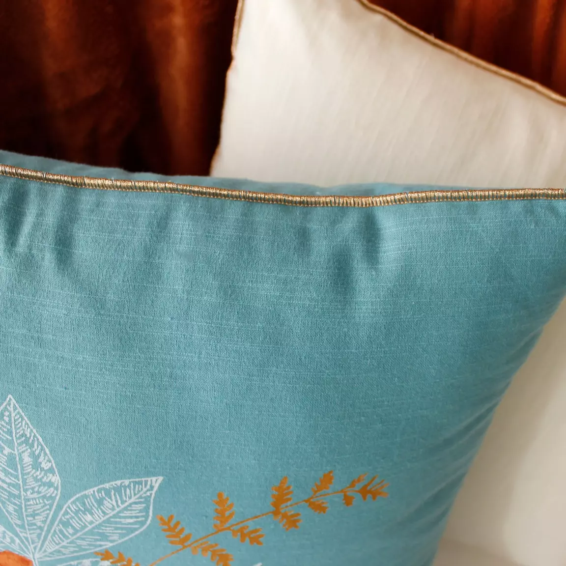 Coussin carré (40 cm) Vegetalis motif Bleu lagon